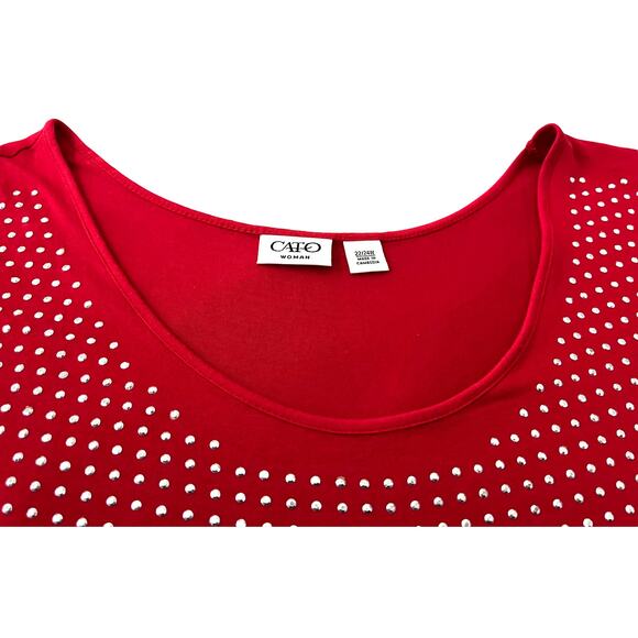 CATO WOMAN SLEEVELESS BLOUSE, WOMENS, 22/24W, RED W/SILVER RHINESTONES - Picture 2 of 9